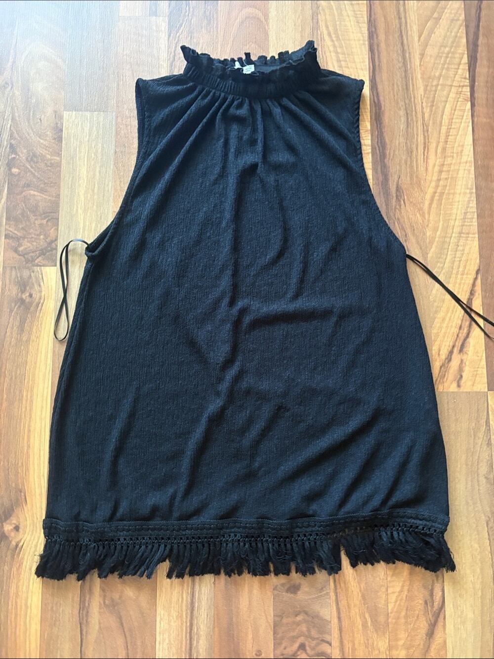 Zara Woman’s Size S Black Ruffled Knit Tank with Fringe Trim